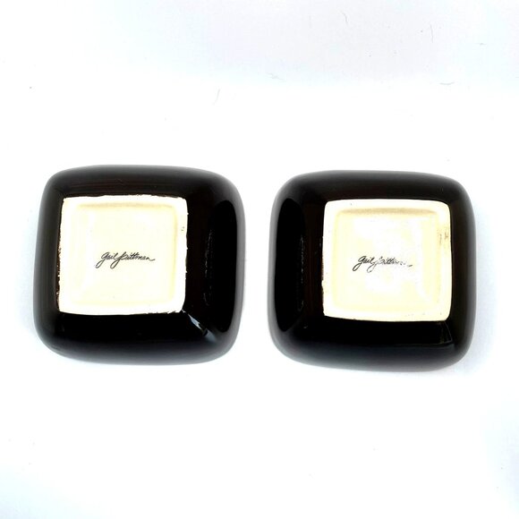 Vtg Gail Pittman Handcrafted Green DK Brown Square Ceramic Bowls Set Of 2 - Picture 2 of 11